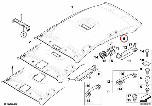 Clip de fijación OEM 51448036315 para BMW E81, E87, F20, F21, F40, F46. Original BMW.