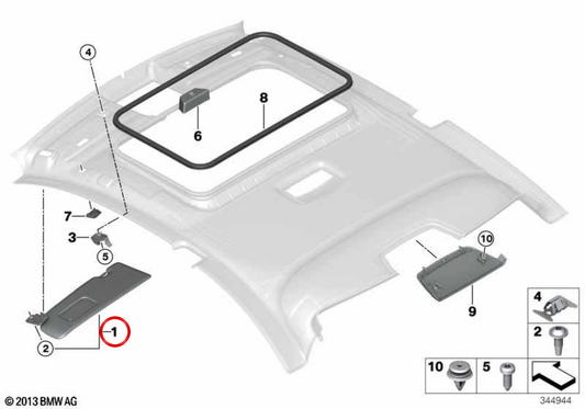 Rechts Parasol ohne OEM -Label 51448057938 für BMW F22, F23, F87. Original BMW.
