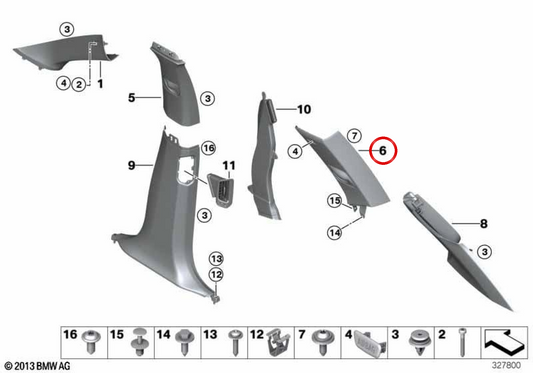 Tampa do pilar C superior direito OEM 51448058898 para BMW F15, F85. BMW genuíno.