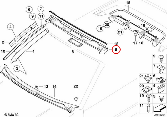 Obere Abdeckung des Windschutzscheibenrahmens OEM 51448204277 für BMW E46. Original BMW.