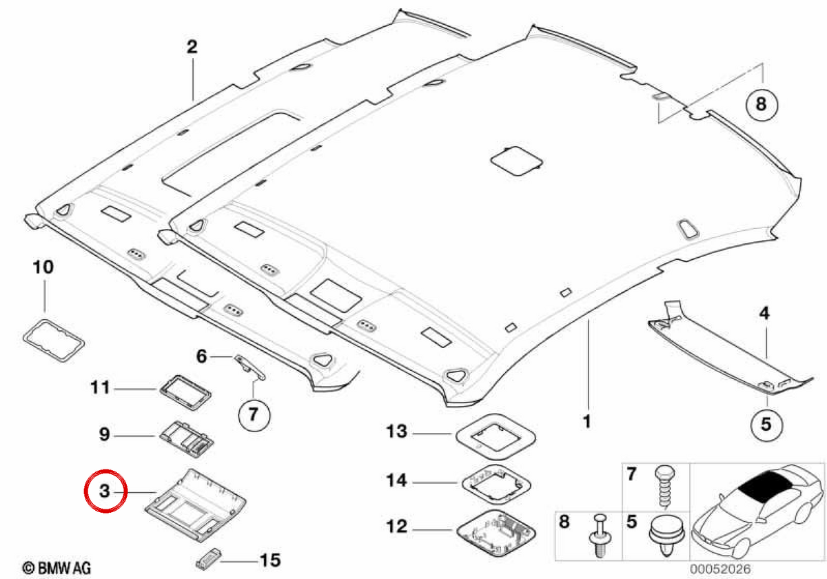 OEM 51448233452 BELLEDIFICAZIONE DEL TECCA ANTERIORE per BMW E46. BMW originale.