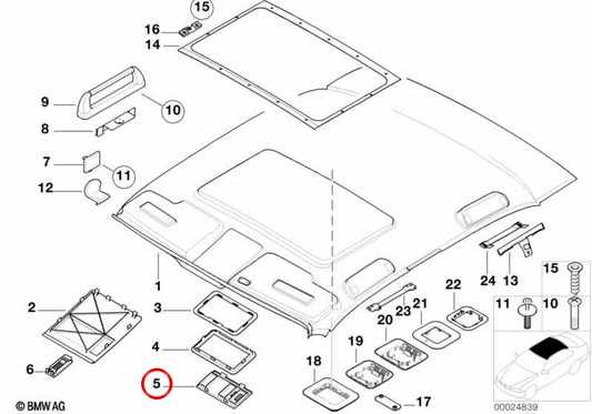 OM 51448250117 Microphone Evelleced Couverture pour BMW E39, E38. BMW d'origine.