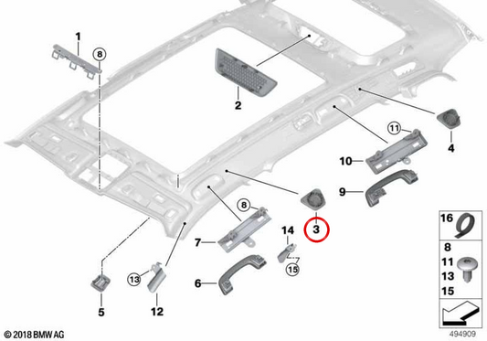 Rejilla altavoz puerta delantera izquierda OEM 51449461507 para BMW G07. Original BMW.