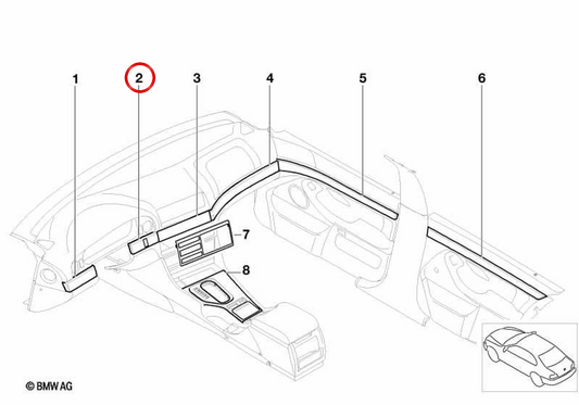 Moldura de acabamento central direito OEM 51452695568 para BMW E39. BMW genuíno.