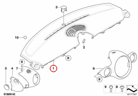 Upper instrument panel trim OEM 51452752770 for MINI R56, R56 LCI, Clubman R55, Cabrio R57. Original MINI.