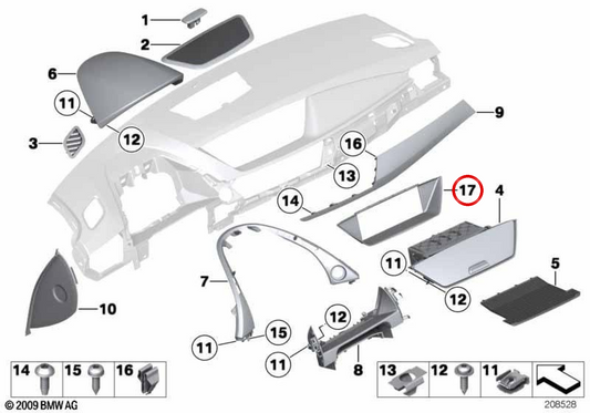 Frame birgt den zentralen Bildschirm 51452991264 für BMW E84. Original BMW.