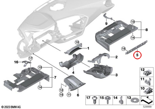 Duto de airbag de joelho do lado do motorista OEM 51456807443 para BMW G29. BMW genuíno.