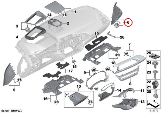 Evelolecedora -Abdeckung "Airbag vor" rechten OEM 51456817876 für BMW G01, F97, G02, F98. Original BMW.
