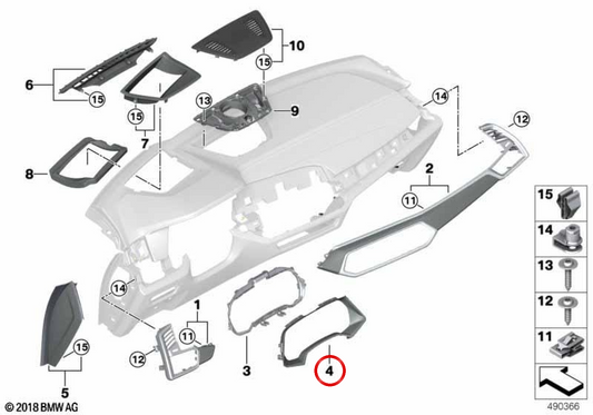 Moldura del cuadro de instrumentos OEM 51456818849 para BMW X5 G05, X5 M F95, X6 G06, X6 M F96 y X7 G07. Original BMW