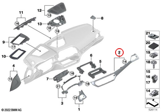 Moldura de painel de madeira de bordo para BMW G20, G21, G28, G22, G23, G26. BMW genuíno.