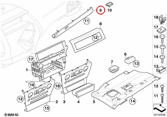 Stampo Dashboard sinistro 51457073724 per BMW E63, E64. BMW originale.