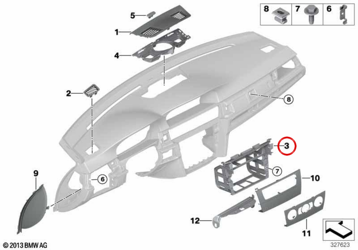OEM 51457120414 dashboard support for BMW E90, E91, E92, E93. Original BMW.