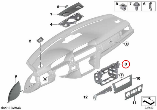 OEM 51457120414 dashboard support for BMW E90, E91, E92, E93. Original BMW.