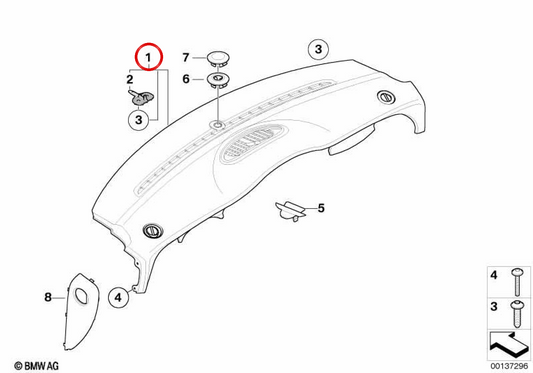 Obere Instrumententafelverkleidung OEM 51457124288 für MINI R50, R52, R53 in Pantherschwarz. Originaler MINI.
