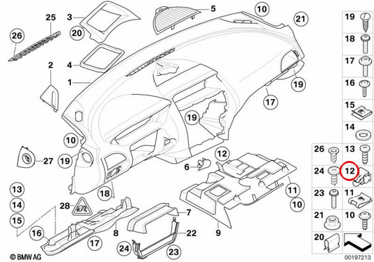Clip de sujeción OEM 51457127922 para BMW E63, E64. Original BMW.