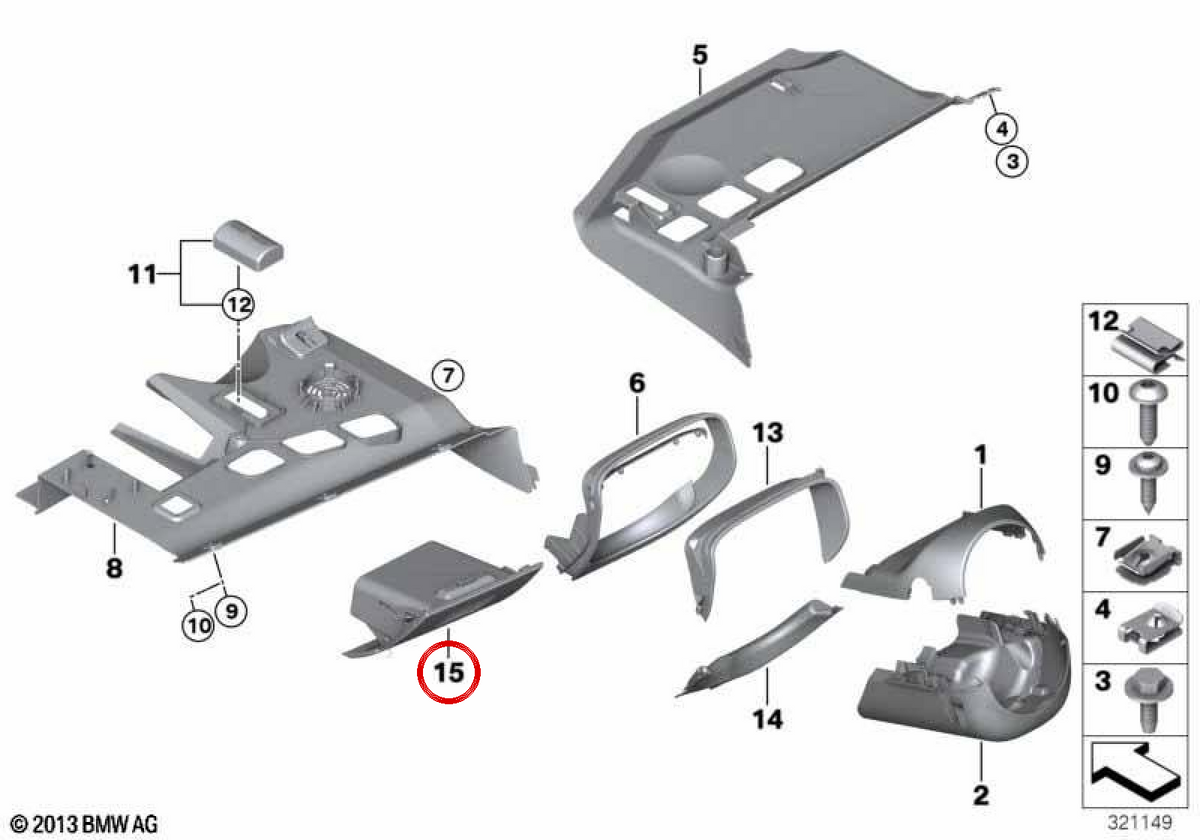 Compartimento lato conducente per BMW 3 E90 Series, E91, E92, E93 (OEM 51457141724). BMW originale.