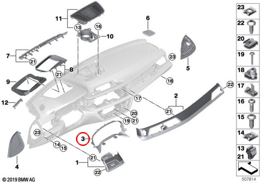 Evellecador Marco Instrument Tabelle 51457946201 für BMW G11, G12. Original BMW.