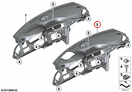 Tableau de bord en cuir avec affichage tête haute OEM 51458057591 pour BMW F80, F82, F83. BMW d'origine.