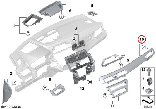 Moldagem de painel hexagonal de alumínio OEM 51458064719 para BMW F48. BMW genuíno.