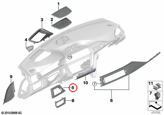 Moulage en aluminium hexagonal OEM 51458068619 pour BMW F30, F31, F34, F32, F33, F36. BMW d'origine.