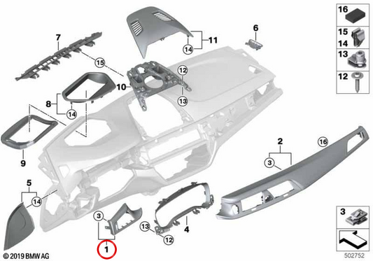 Embellecatore in alluminio rhombicle duphicle OEM 51458070619 per BMW G30, G31, G32. BMW di riserva originale.