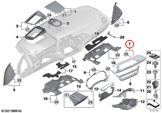OEM 51458072918 Tableau de bord en aluminium en aluminium pour BMW F97, F98. BMW d'origine.
