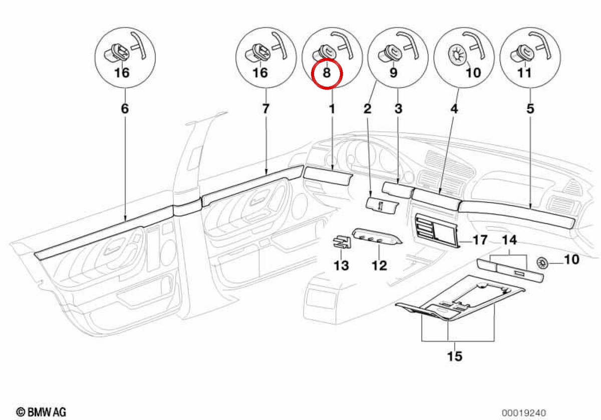 Inserisci per BMW E93, E93N, E39, E38 (OEM 51458161557). BMW originale