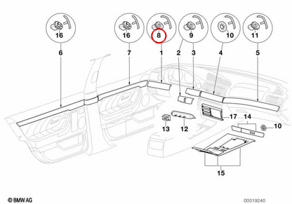 Inserisci per BMW E93, E93N, E39, E38 (OEM 51458161557). BMW originale