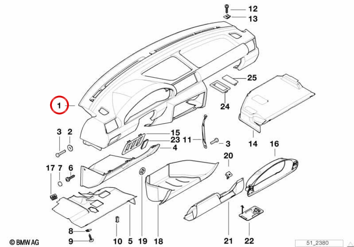 OEM 514585728 Coperchio dashboard per BMW E36. BMW originale.