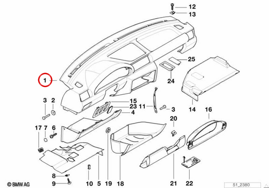 Cubierta del salpicadero OEM 51458185728 para BMW E36. Original BMW.