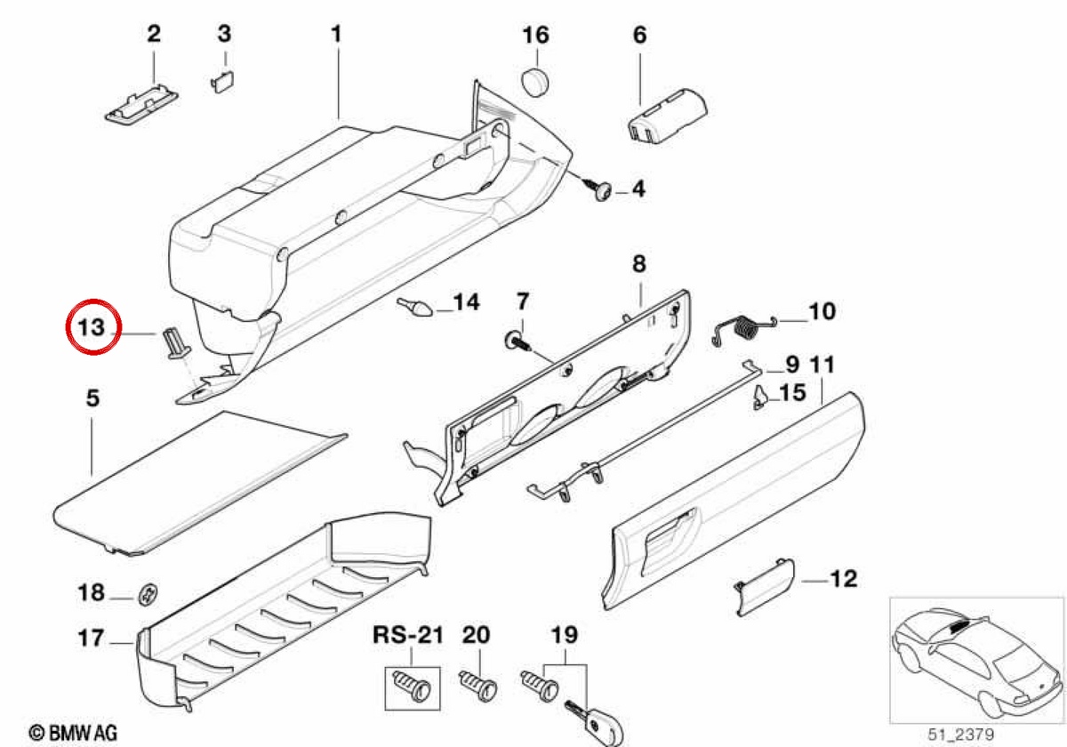 OEM insertion nut 51458191429 for BMW E36. Original BMW.