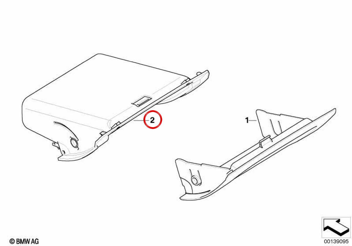OM 5145823193 folding compartment cover for BMW E46. Original BMW piece.