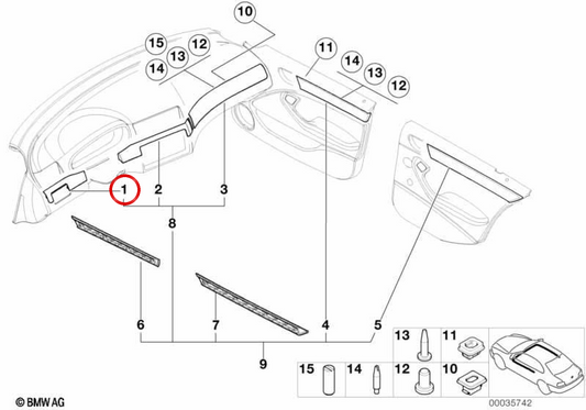 Lo stampaggio sinistro del cruscotto OEM 51458234731 per BMW E46 (tutti i modelli). BMW originale.