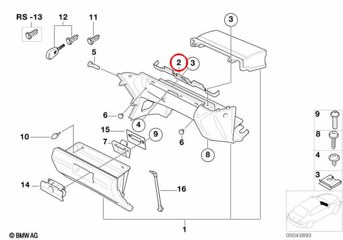 OEM 51458397597 Compartimento guanto per BMW E36 e Z3. BMW originale.