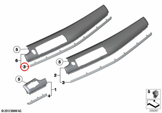 Rechte Akzente für BMW F07 (OEM 51459166969). Original BMW