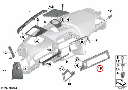 Zentrale Armaturenbrett-Zierleiste aus glänzendem Eichenholz OEM 51459197520 für BMW 6er F06 Gran Coupé, F12 Cabrio und F13 Coupé. Original BMW