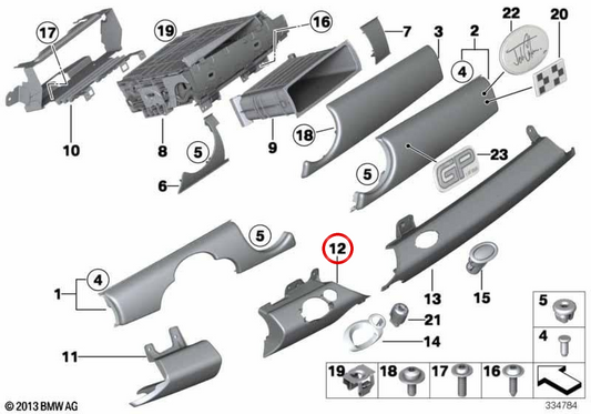 Protezione ginocchiera lato conducente OEM 51459203251 per MINI R56, R55 LCI, R57 LCI, R58, R59. MINI originale.