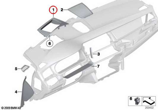 Tampa de acabamento do display head-up OEM 51459205275 para BMW F07. BMW genuíno.