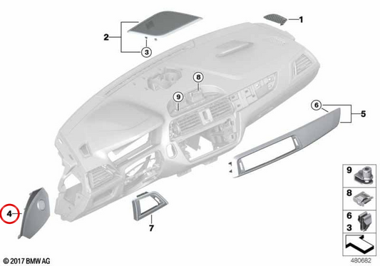 Mormatura laterale destra OEM 51459205404 per BMW F20, F21. BMW originale.