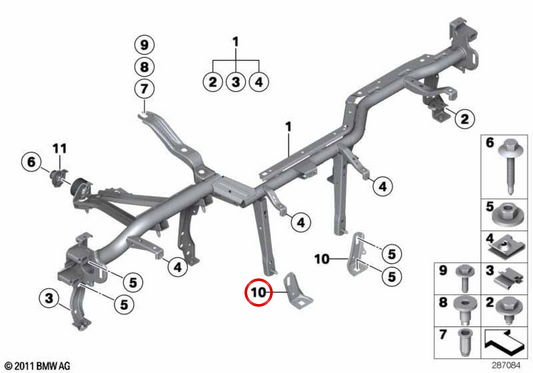 Soporte derecho de refuerzo túnel OEM 51459227018 para BMW F20, F21, F22, F23, F87, F30, F31, F34, F35, F80, F32, F33, F36, F82, F83. Original BMW.