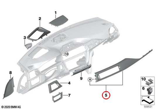 Moldura del salpicadero en aluminio cepillado para BMW F30, F31, F34, F32, F33, F36. Original BMW.