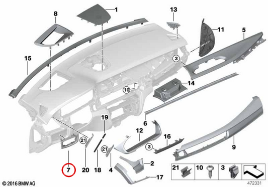 Embellient pour la commande Light OEM 51459281638 pour BMW F15, F85, F16, F86. BMW d'origine.