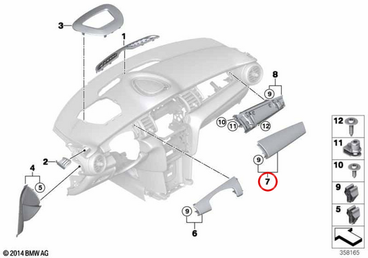 Passenger side trim OEM 51459288099 for MINI F56, F55, Cabrio F57. Original MINI.