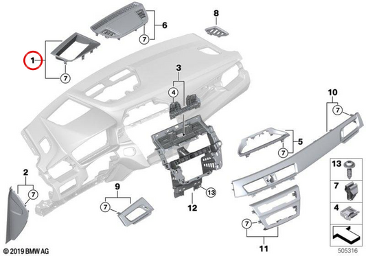 Embels incoraggia il display head-up OEM 51459292127 per BMW F48, F39. BMW originale.