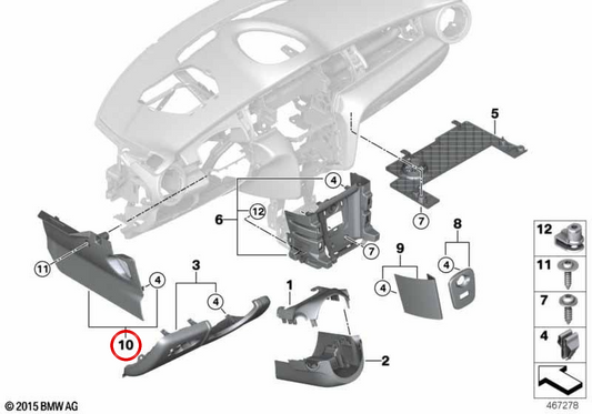 Garniture de panneau central inférieur droit OEM 51459296976 pour MINI F56, F55, Cabrio F57... et plus. MINI d'origine.