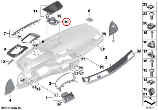 Adaptador Altavoz Central OEM 51459299505 para BMW G11, G12. Original BMW.