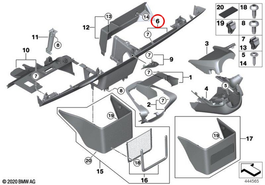 Lower cover of the OEM dashboard 51459303497 for BMW I3 (I01). Original BMW.