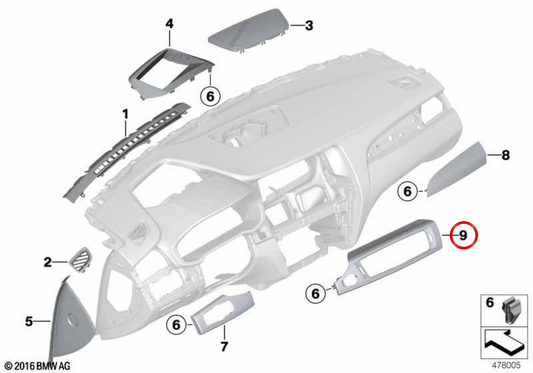 Black Black Blats Central OEM 51459329353 für BMW F25, F26. Original BMW.