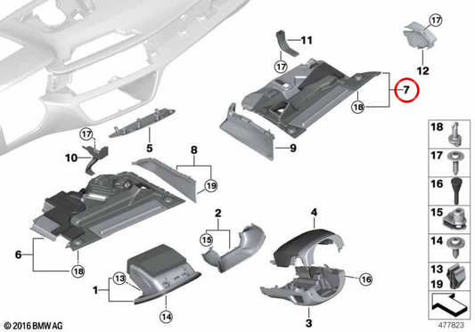Passenger Side Side OEM 51459329541 for BMW F90, G30, G31, G38, G32, G11, G12, F91, F92, G14, G15. Original BMW.