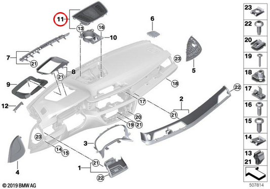 Zentrallautsprecher OEM 51459345348 für BMW G11, G12. Original BMW.